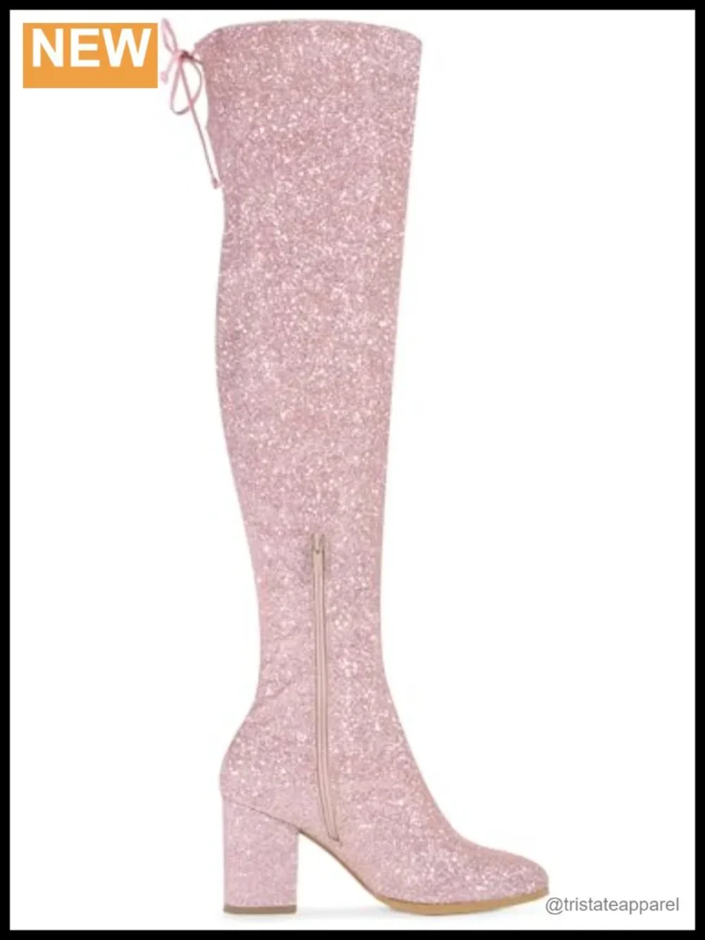 Over the Knee Glitter Chunky Heel Boots Round Toe Lace Up